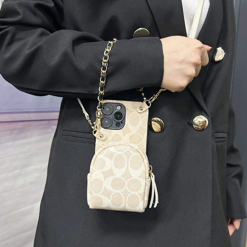 适用iPhone16promax手机壳苹果15零钱包13pro斜跨绳14plus手提