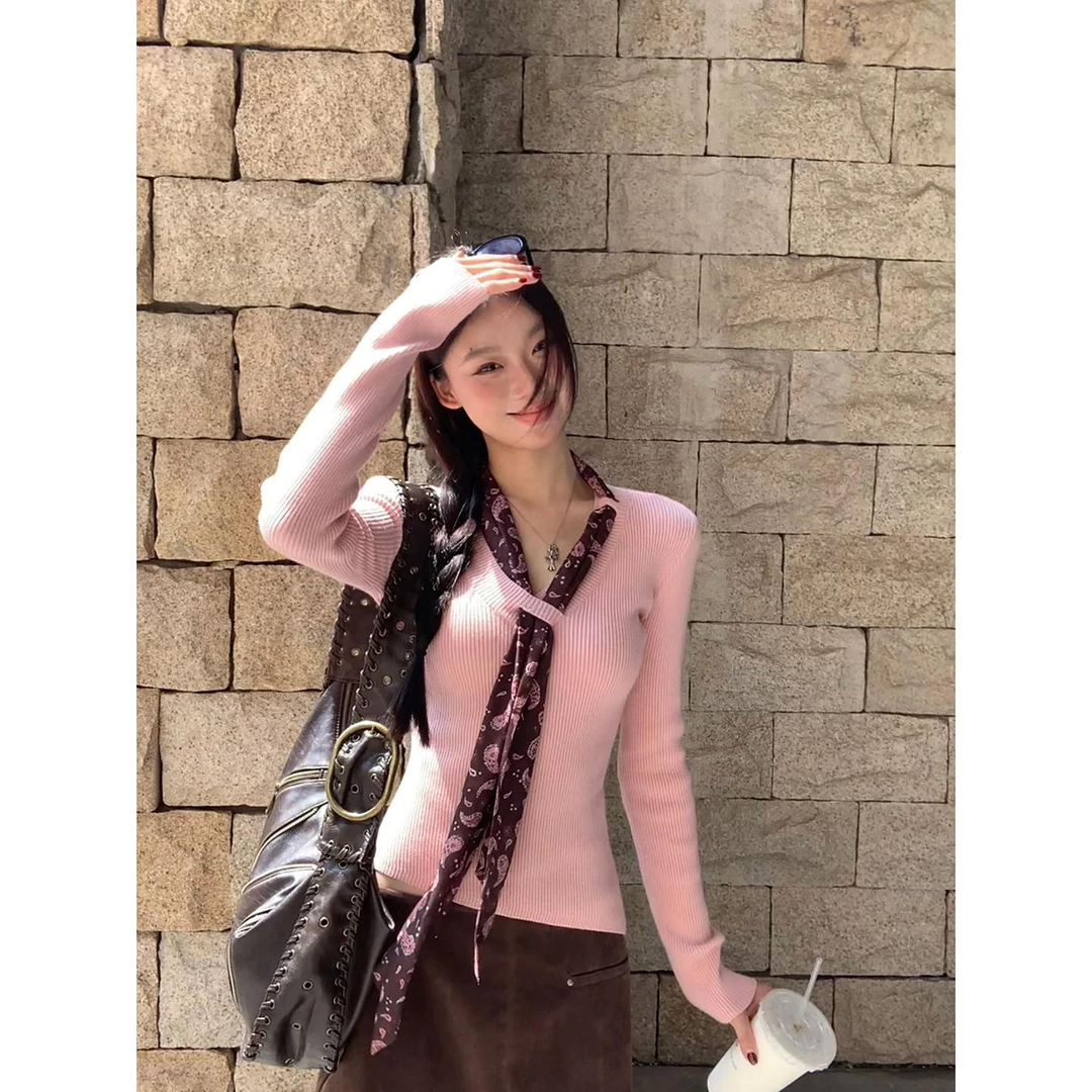 罗拉毛衣冬季韩系气质波点丝带V领温柔毛衣DJ25825