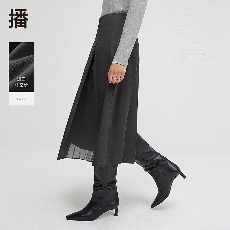 5107【赵老板专属】播时尚简约压褶腰头黑色显瘦半身裙DDR4BD5107