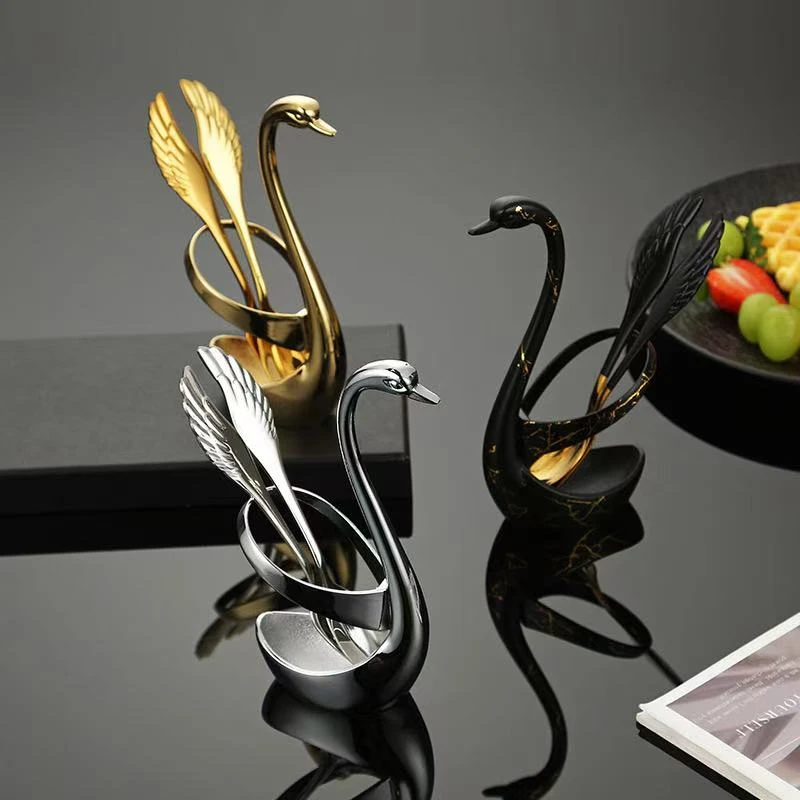 410不锈钢翅膀勺天使之翼水果叉燕窝银耳甜品勺天鹅座餐具套装