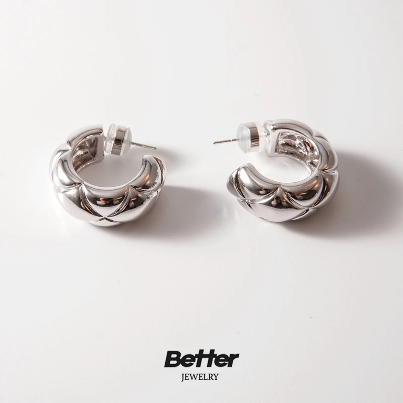 铜合金耳饰 H603  银色气球菱格耳钉