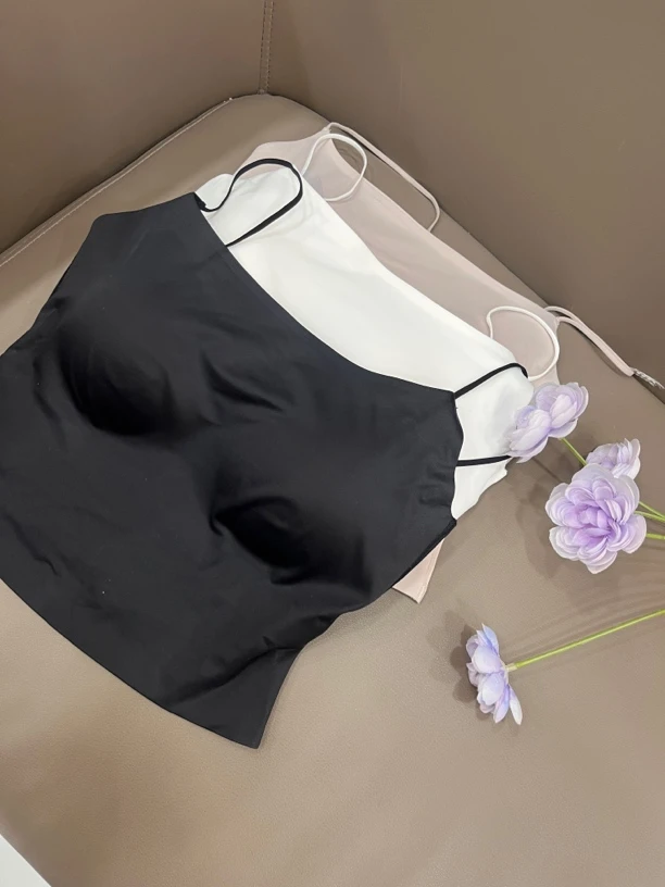 细肩带冰丝吊带背心女无痕美背内搭防走光裹胸抹胸一体式
