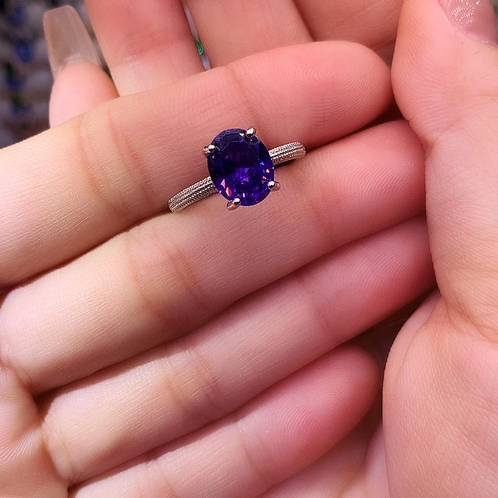 紫晶戒指银S925镶嵌戒指