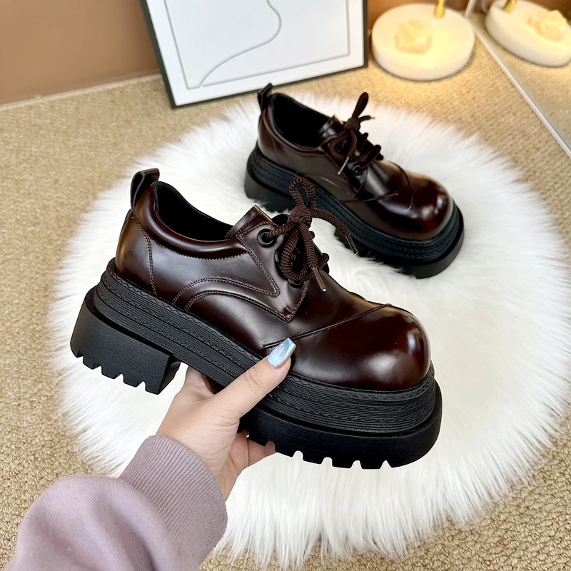 7cm厚底乐福鞋2024新款秋冬真皮百搭增高小个子加绒小皮鞋欧洲站
