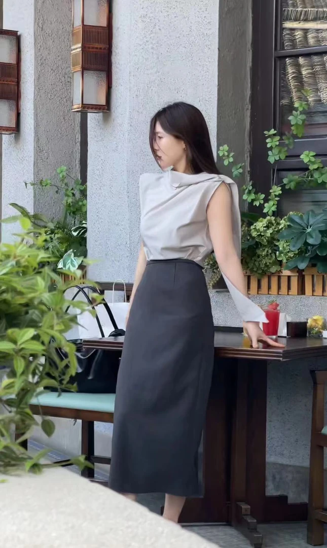 Mei Jin 高腰显瘦百搭半身裙韩系简约西装半裙
