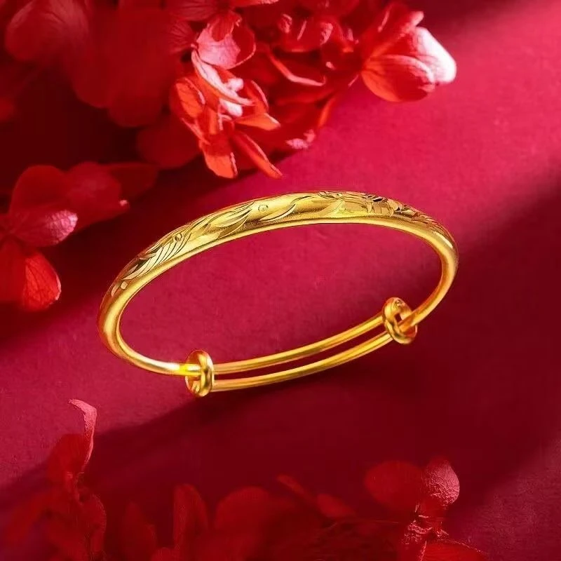 大静静优选 窄版实心龙凤推拉手镯