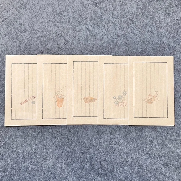 【知白文房】楮皮信笺 清语日课小楷行草仿水印笺款半生熟吸墨效果