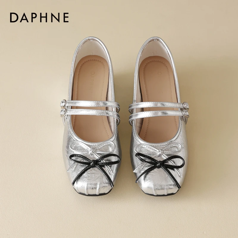 达芙妮新款银色玛丽珍鞋女2025夏季内增高女鞋法式芭蕾风休闲单鞋