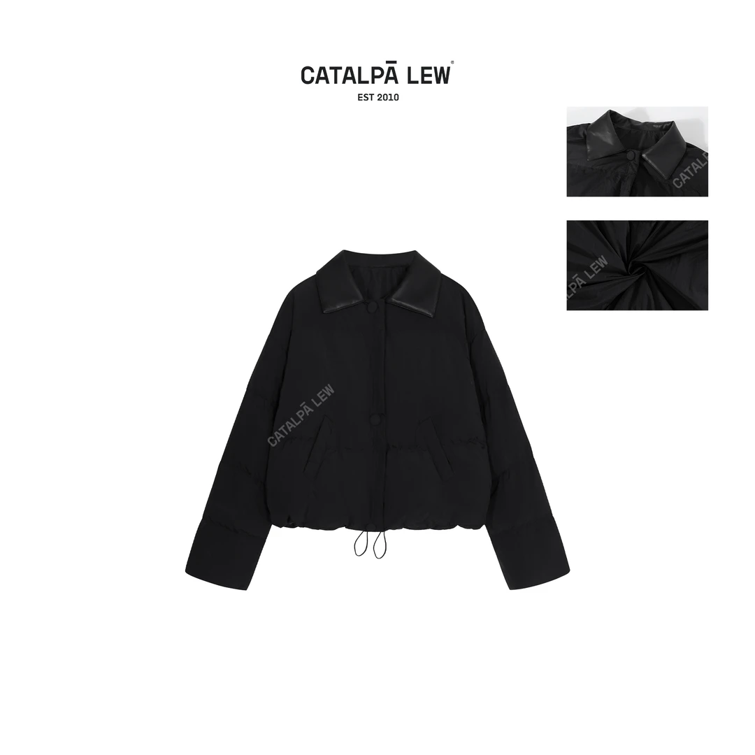 CatalpaLew「栖息地」墟生美学绗缝皮质领面廓型面包棉服#C53069