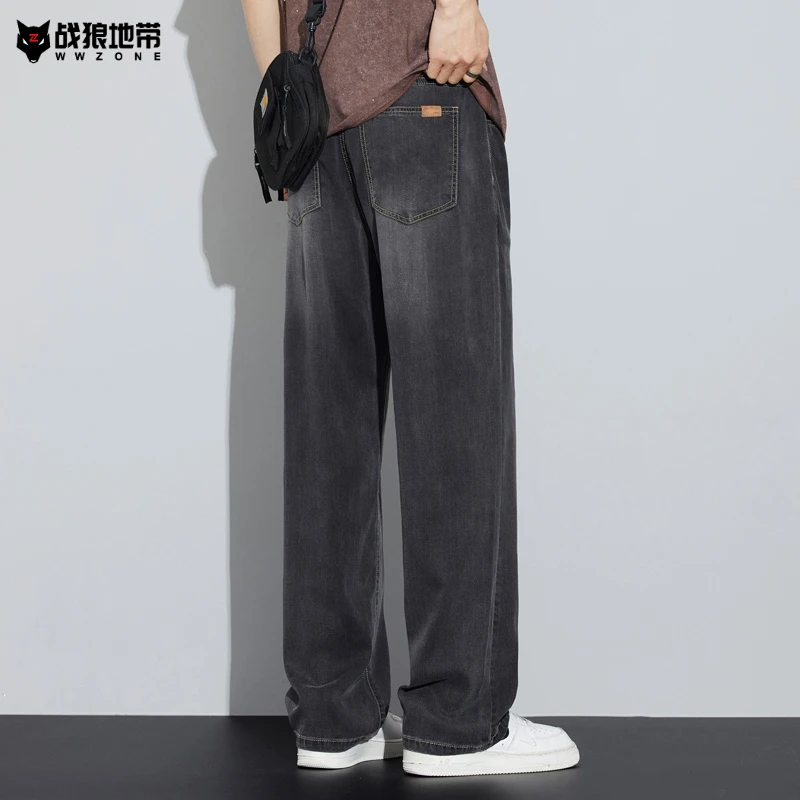 夏季薄款莱赛尔天丝牛仔裤男士新款宽松直筒美式潮牌水洗休闲裤子