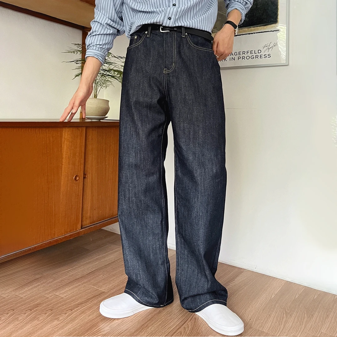 黑色复古直筒牛仔裤男士春秋季韩版宽松长裤做旧百搭休闲阔腿裤子