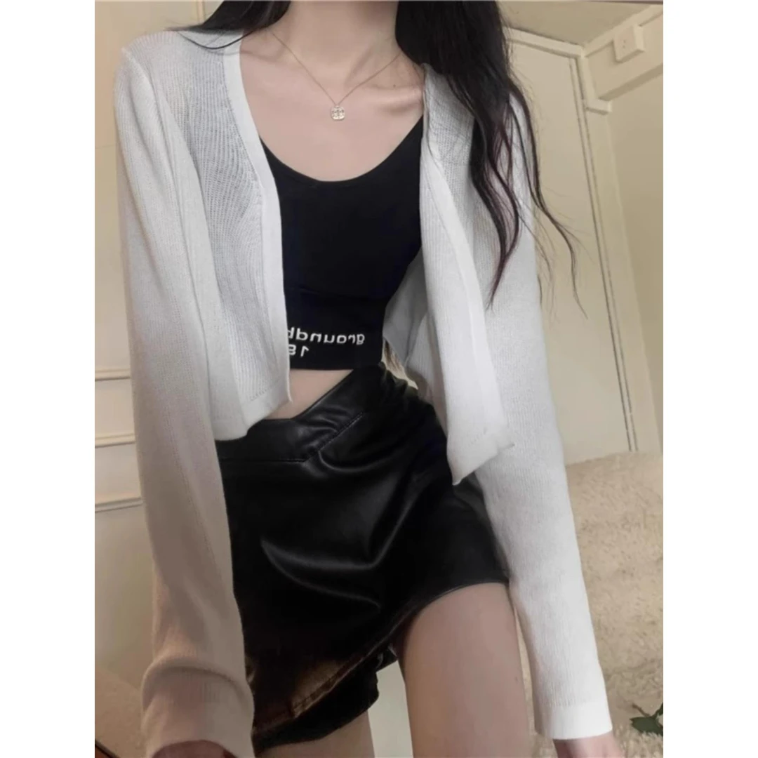 防晒冰丝针织开衫女夏季薄款短款小披肩吊带外搭罩衫坎肩上衣外套