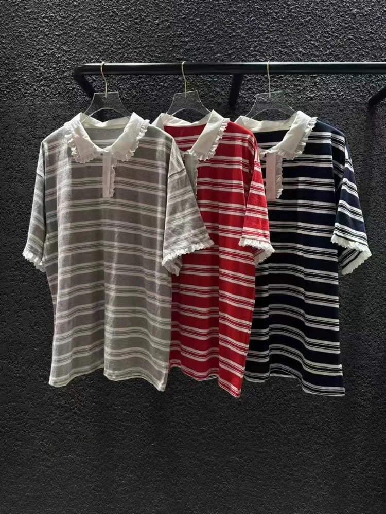 韩国东大门UNICO娃娃领条纹polo短袖NO退NO换