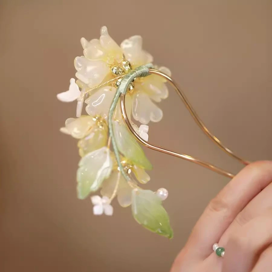 桂花与配饰国风！花朵新中式u型发簪簪子发钗头饰盘发饰品！蝴蝶