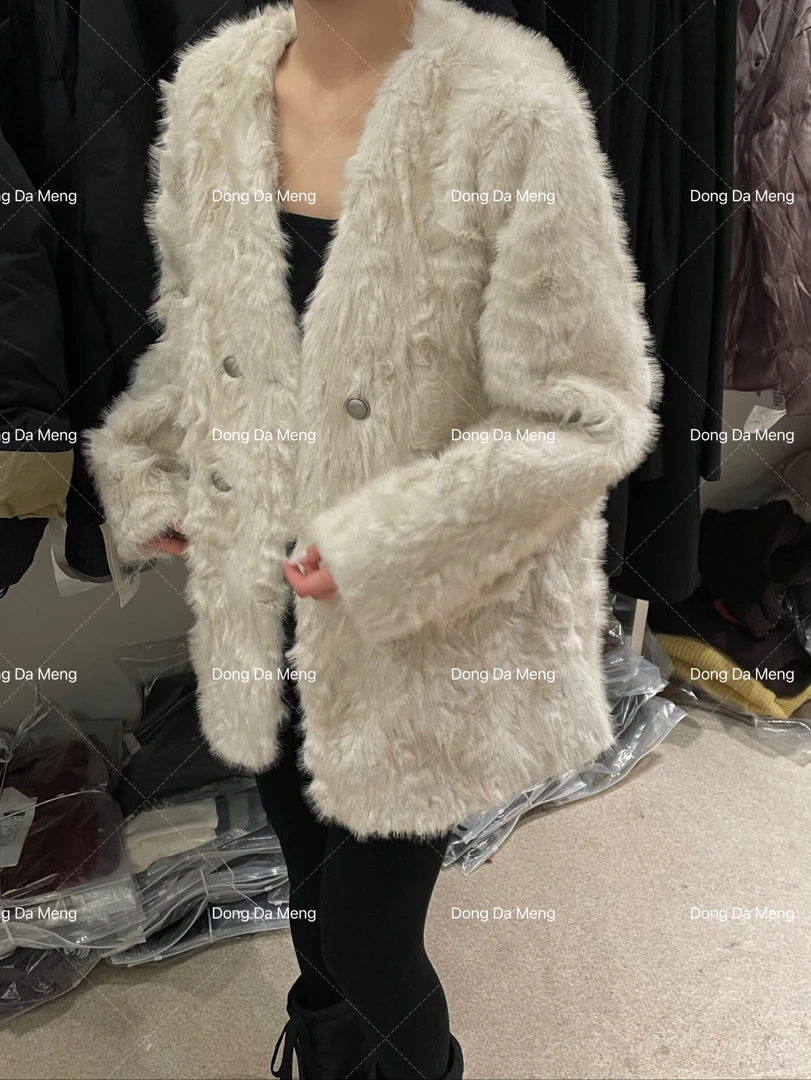 气质高级感V领法式千金皮毛一体外套