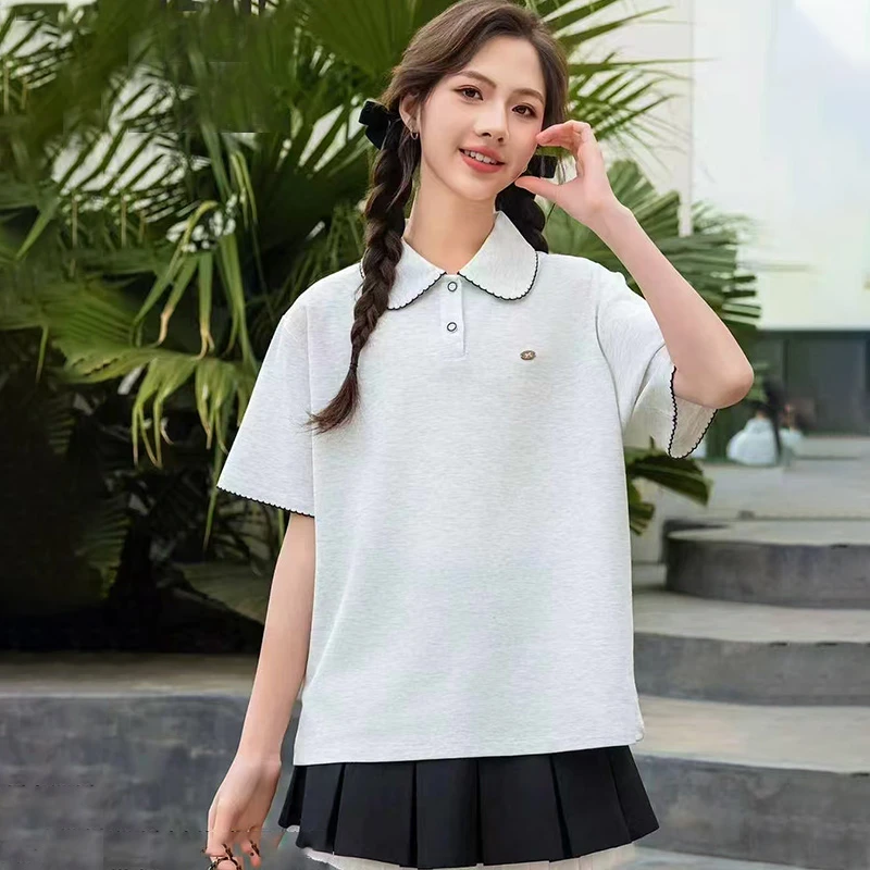 女中大童短袖t恤夏季2025新款女童夏装polo衫青少年半袖上衣百搭