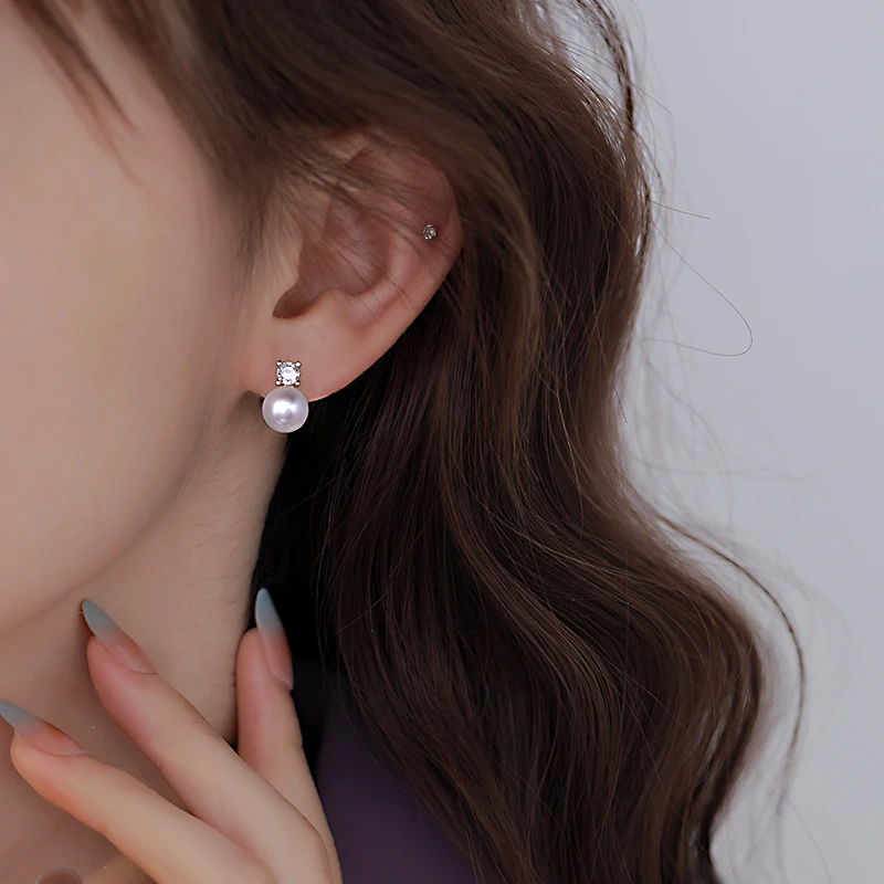925银合成锆石耳饰 王妃精致珠珠耳环法式设计感小巧耳钉百搭耳饰