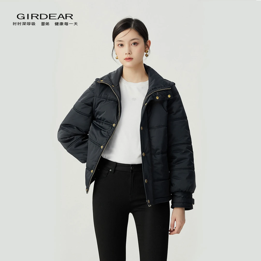 哥弟 新雪丽高领蓬松感袖子可拆卸两穿棉服1400747