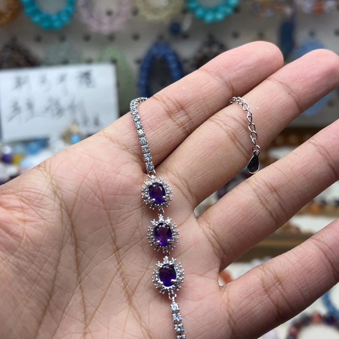 手链未镶嵌水晶三颗紫水晶手链