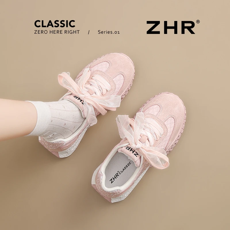 薄款芭蕾风德训鞋女2025新款夏网面透气休闲运动鞋真皮厚底阿甘鞋