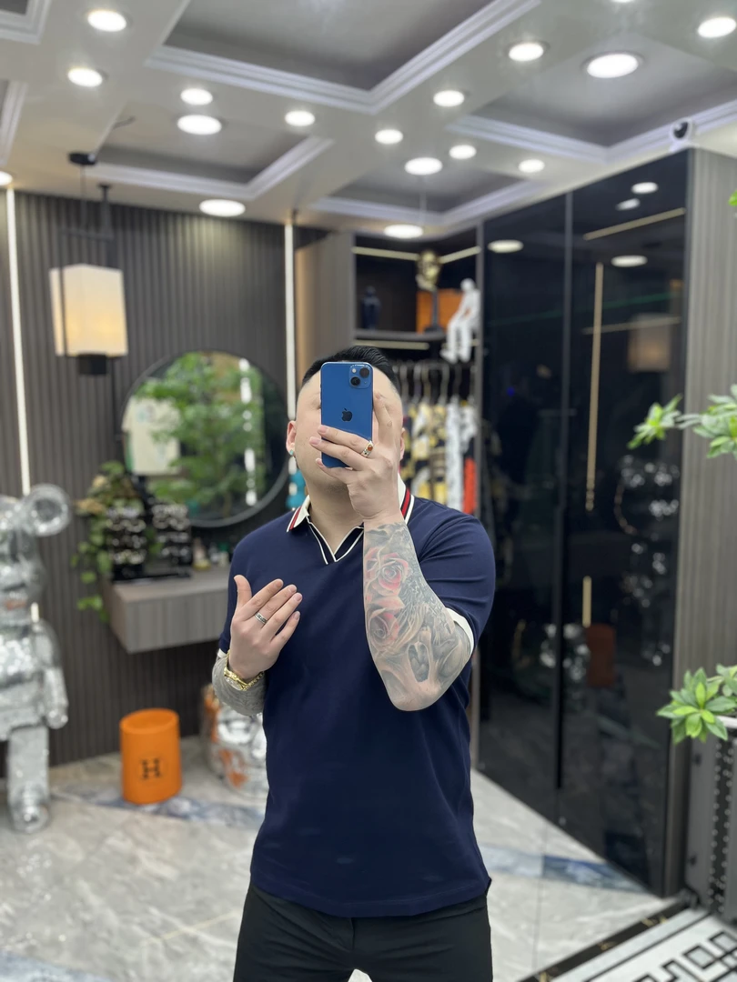 SH轻奢时尚高端男士剪刀领纯色简约休闲Polo衫