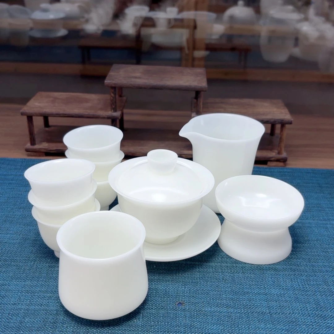 素烧璞玉冰种玉瓷茶具
