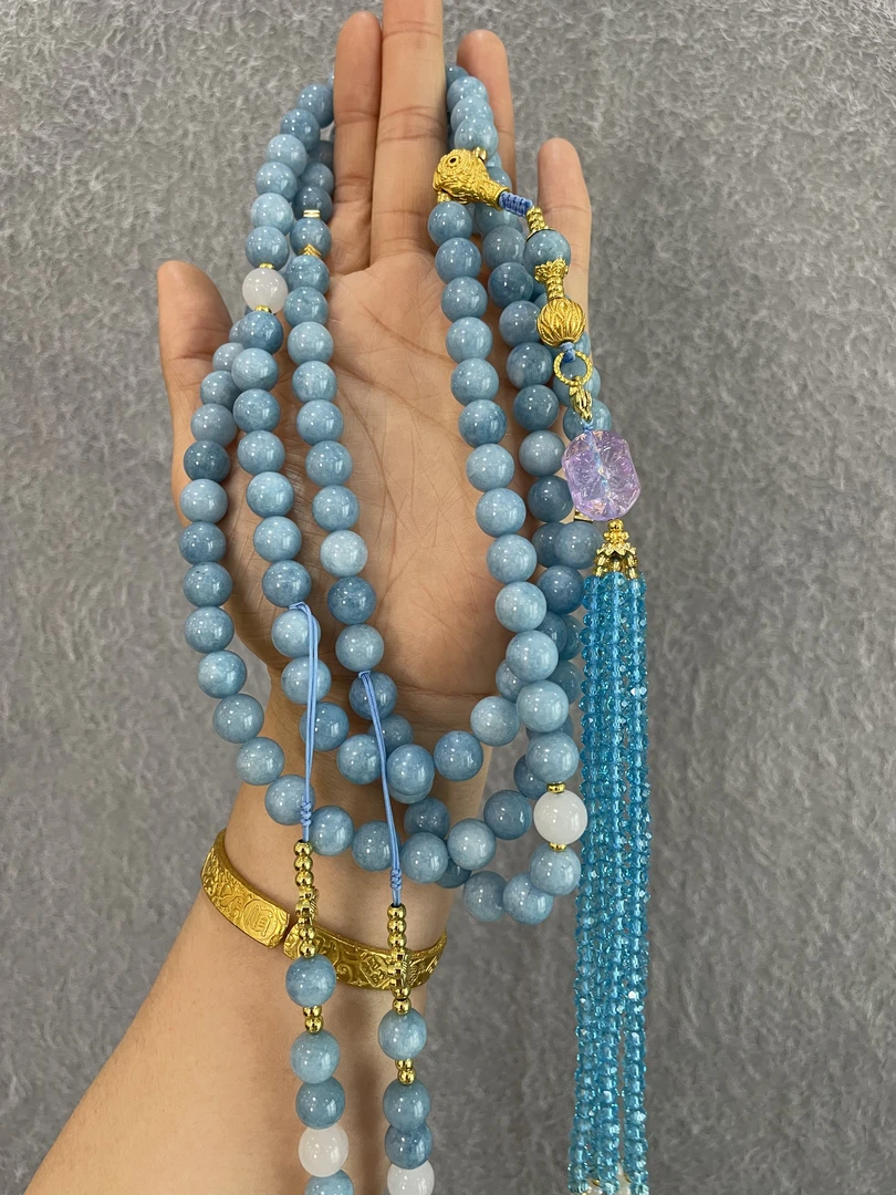 铜合金珐琅项链 中国风古风民族风长款藏式新款蓝斜挎项链10mm