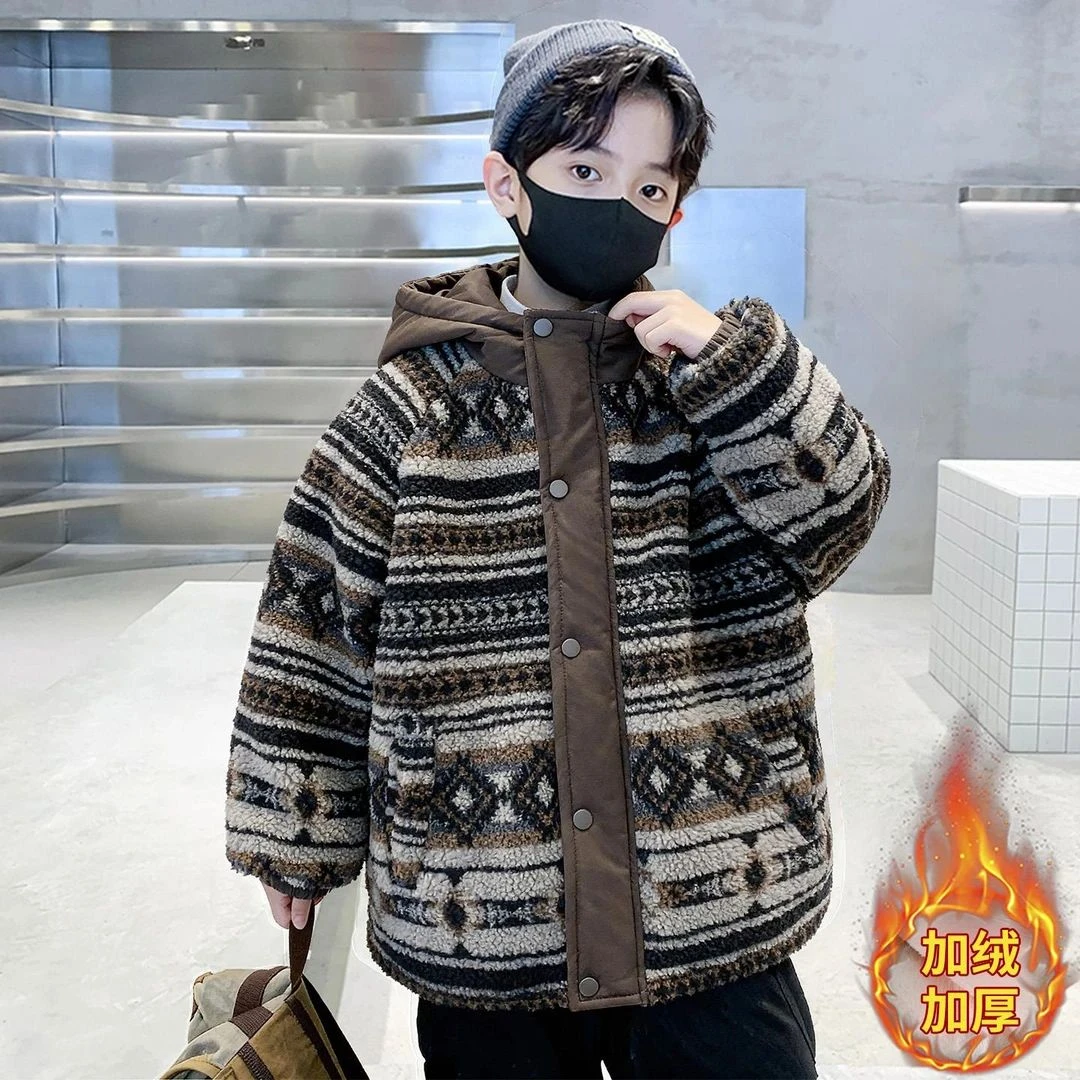 儿童装男童秋冬季外套2025新款中大童冬装加绒加厚冬款男孩毛毛衣