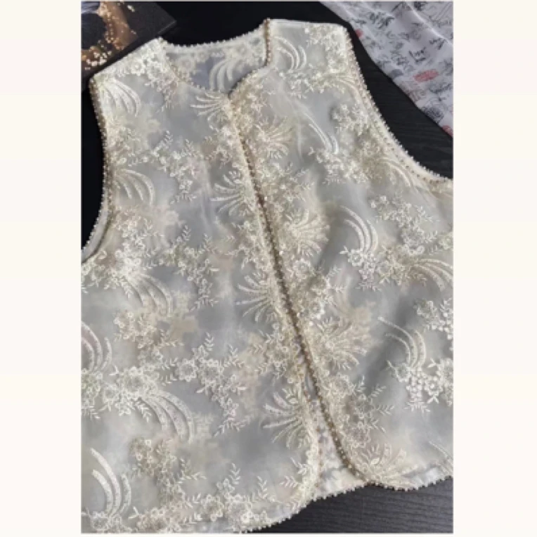 深圳89539新中式重工钉珠刺绣马甲国风马夹坎肩