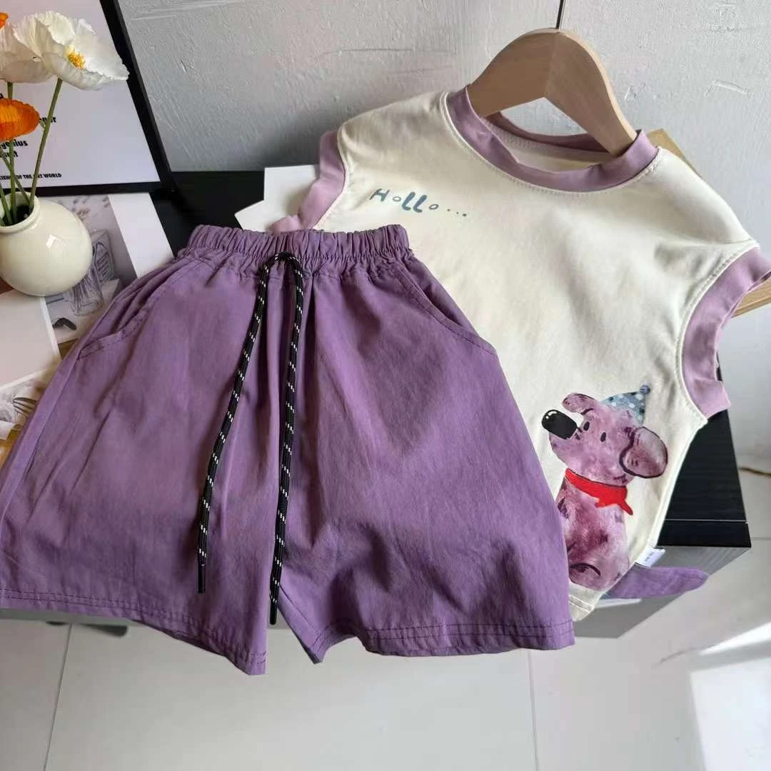 新款卡通夏季儿童背心短裤套装