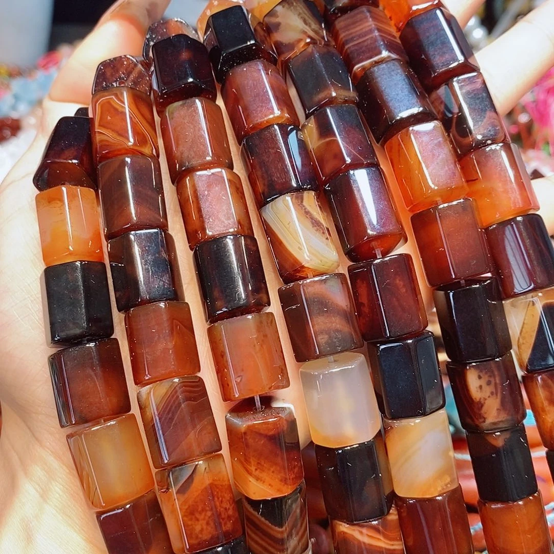 玛瑙/玉髓散珠黑咖玛瑙六角切15mm一条