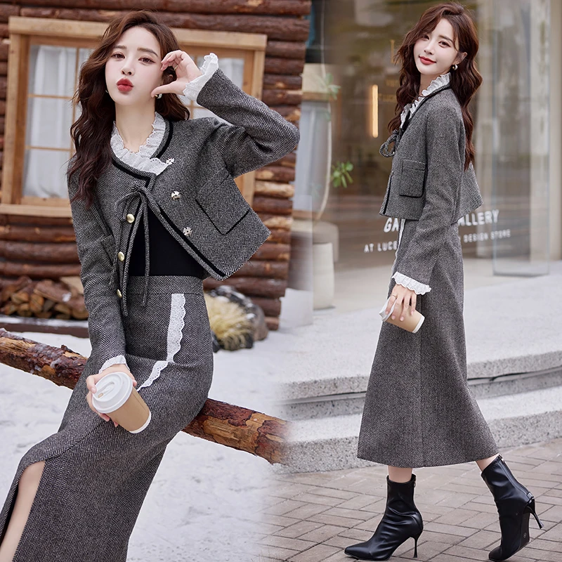 法式小香风套装女2025春秋新款高级感气质高个子半身裙两件套