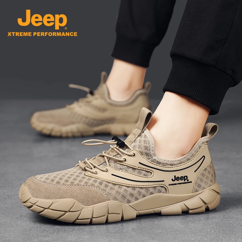 Jeep吉普男鞋2025夏季新款网面透气一脚蹬厚底耐磨户外休闲运动鞋
