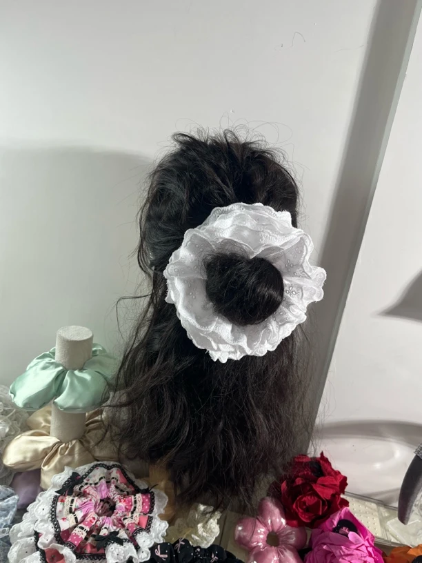 8层厚款白色蕾丝露思发圈纯手工
