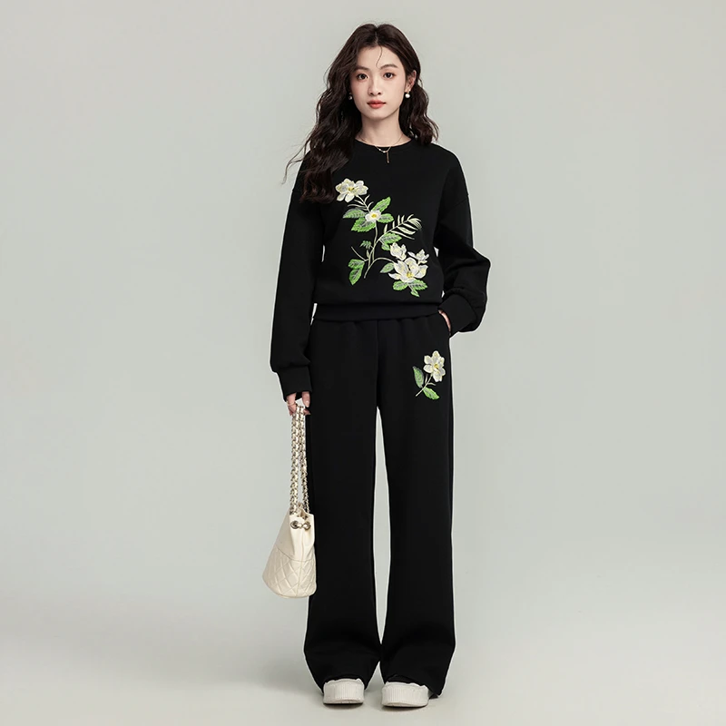 欧货重工刺绣卫衣洋气运动套装女秋冬2025新款设计感穿搭一整套