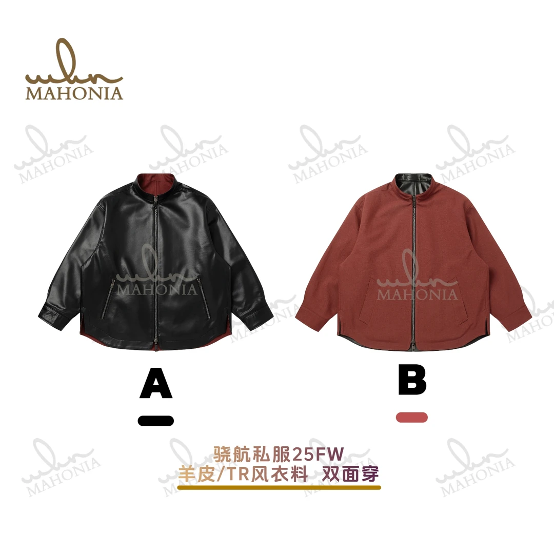 骁航私服绵羊皮两面穿羊皮短款皮衣宽松设计师秋季黑红羊皮夹克