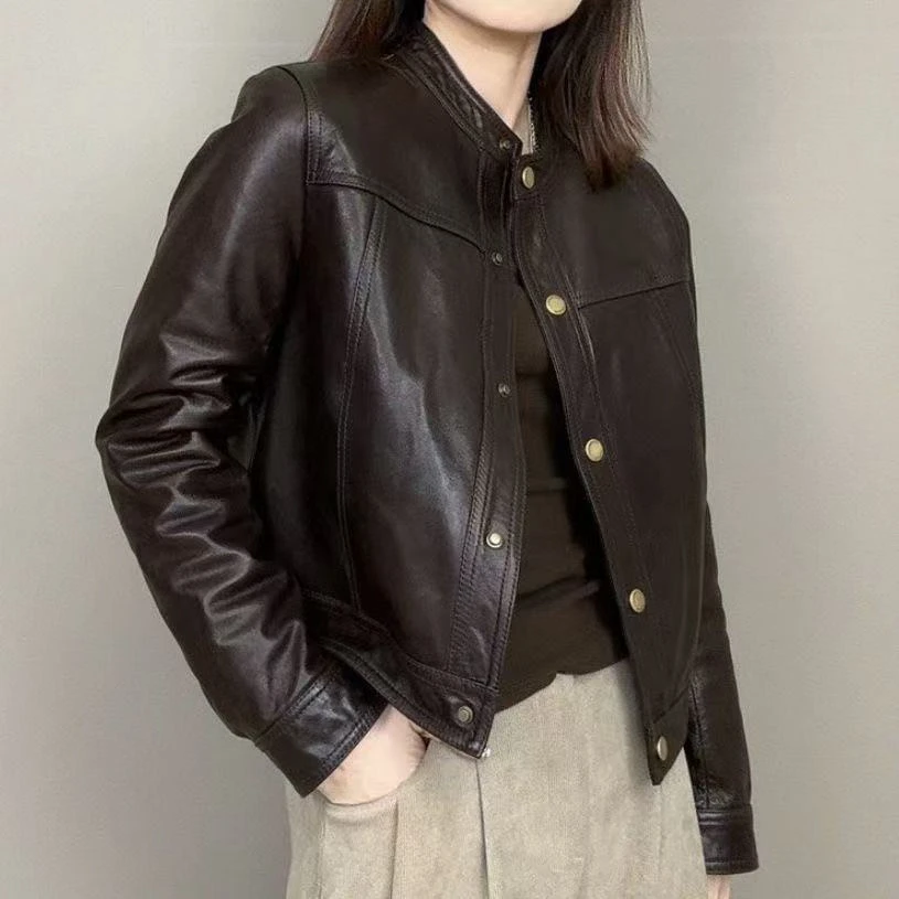 722海宁真皮皮衣女短款韩版春秋新款显瘦时尚皮夹克小外套潮