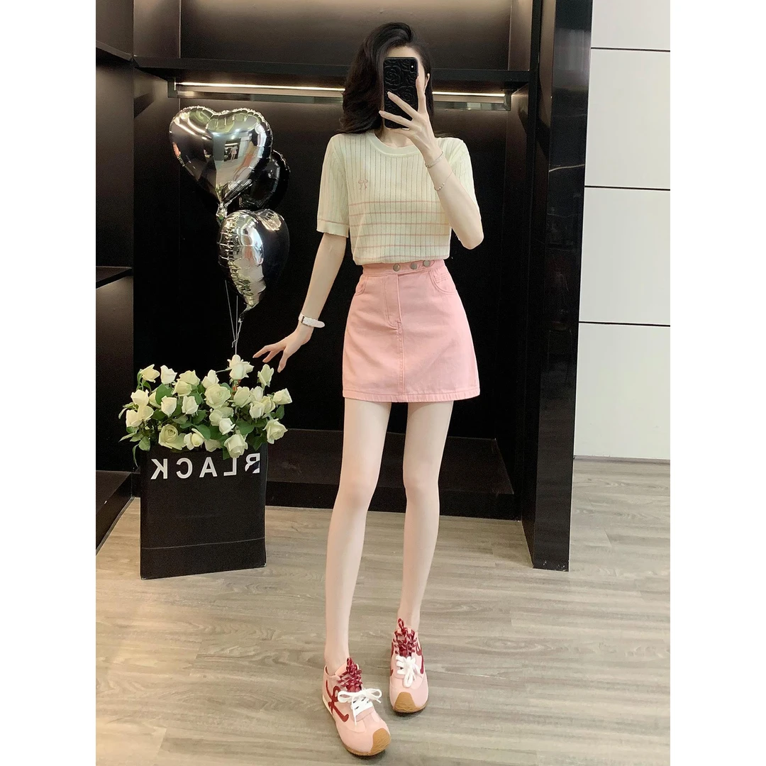 巨好看的夏装一整套减龄短袖粉色A字短裙小个子俏皮活泼两件套装