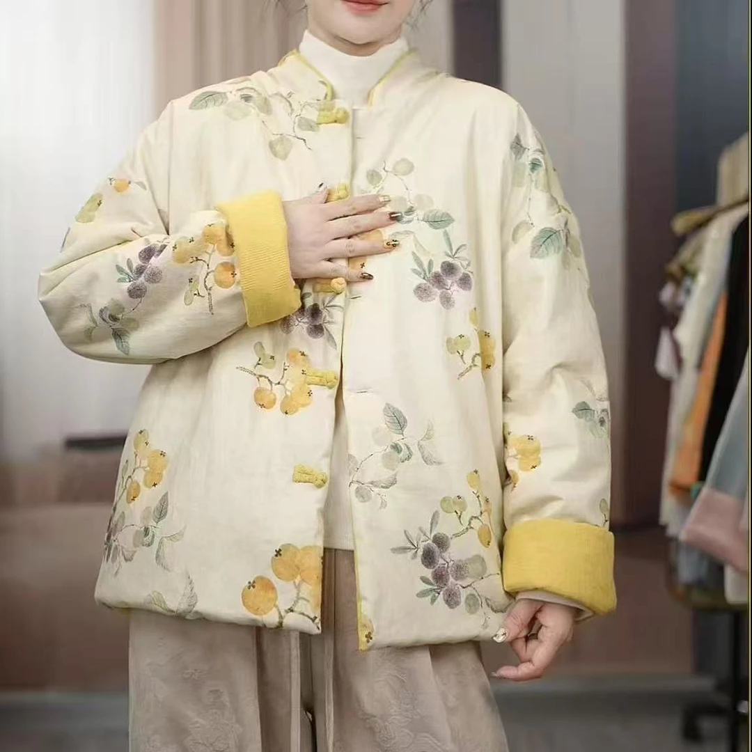 （双面穿棉衣）新中式国风盘扣棉服2025秋冬新款加厚保暖棉袄外套