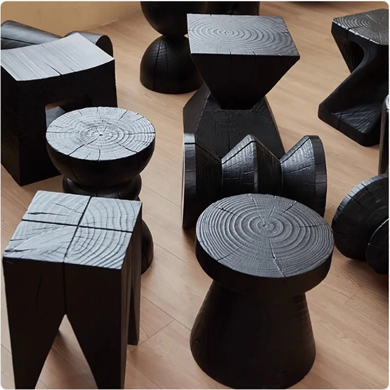 定制原木家具|松木根雕凳子|校园设计风家居边几矮凳