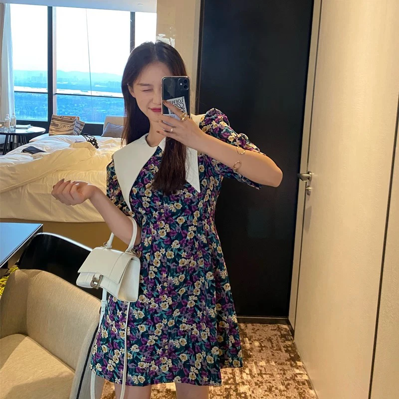 法式碎花连衣裙小雏菊设计显瘦收腰气质裙子（尾货默认微瑕）