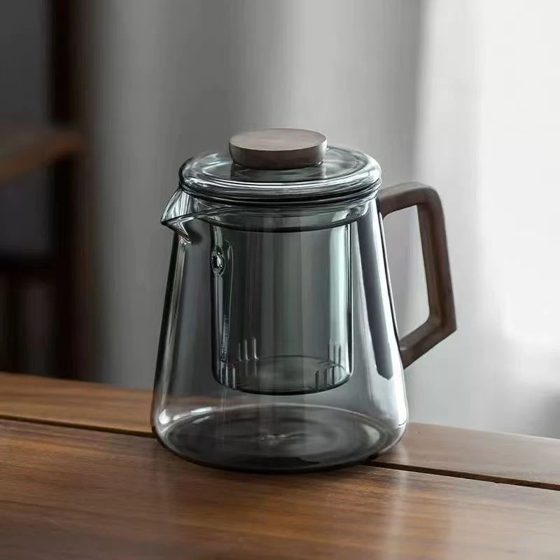 高硼硅耐热防烫玻璃便携煮茶壶功夫茶具木把花茶套装过滤家用