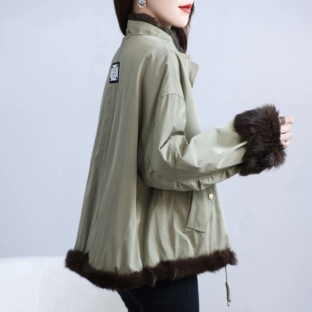 双面穿仿獭兔毛皮草大衣女2025新款韩版显瘦两侧开襟宽松派克服兔