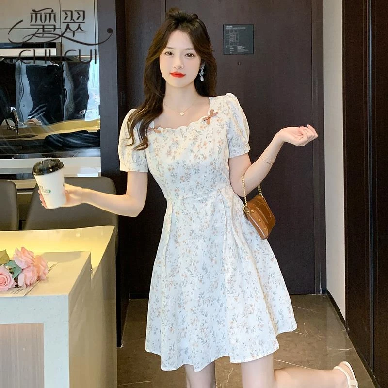 法式茶歇碎花连衣裙夏款子女士夏季时尚小个子气质小清新短裙新款
