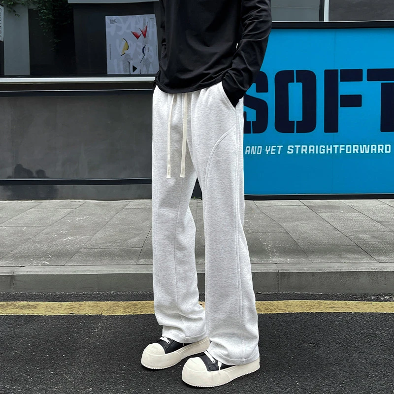 美式斜切弯刀休闲裤男秋季潮牌显瘦cleanfit直筒裤子宽松运动卫裤