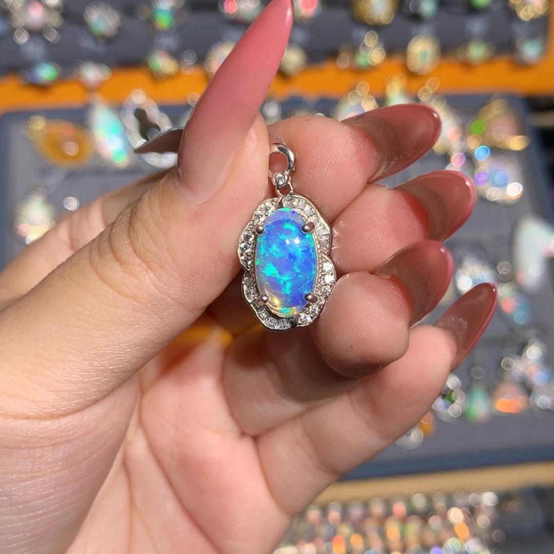 银S925镶嵌欧泊澳洲欧泊吊坠l