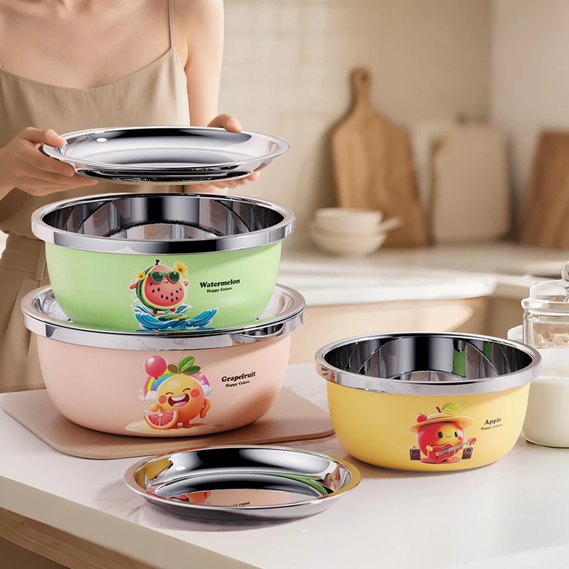 304不锈钢盆家用厨房加深料理盆洗菜和面打蛋盆带盖食品级装油盆