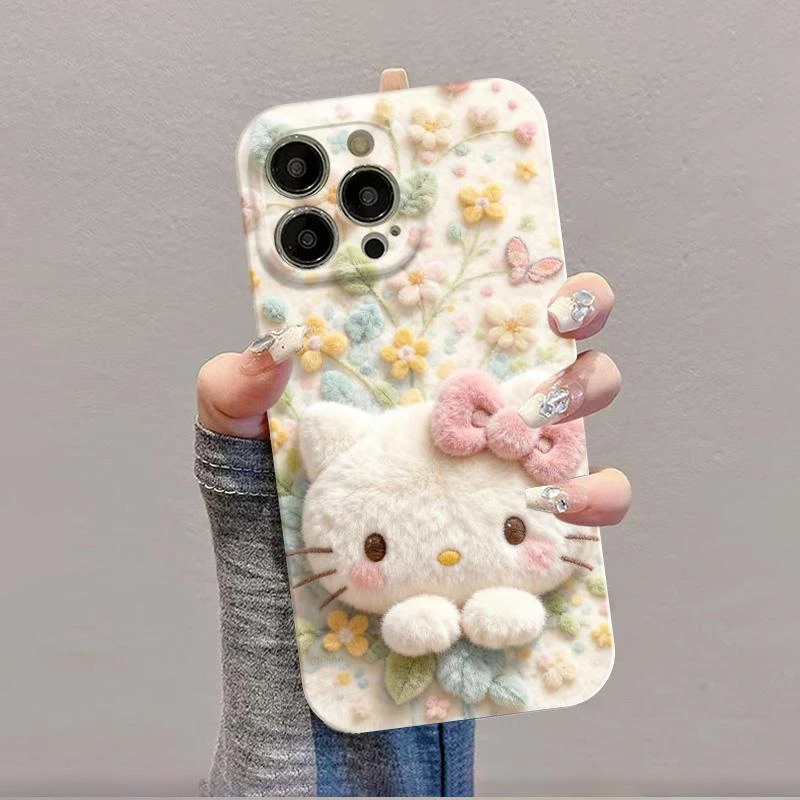 GGBond仿绒鲜花凯蒂适用苹果17菲林硬手机壳小米17vivo华为oppo套