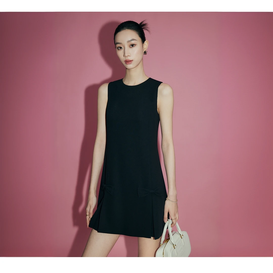 【陈大可专属】法曼萱手工黑色收腰小礼裙女2025年夏裙子