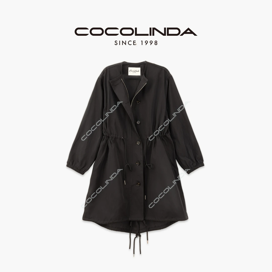 COCOLINDA | 户外宽松英伦风抽绳连帽加厚中长款风衣C3664